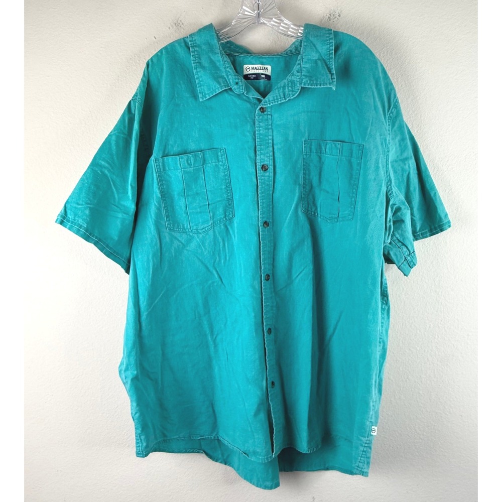 Magellan Shirt Mens 3XL Loose Fit Short Sleeve Button Down Teal Cotton 1508B